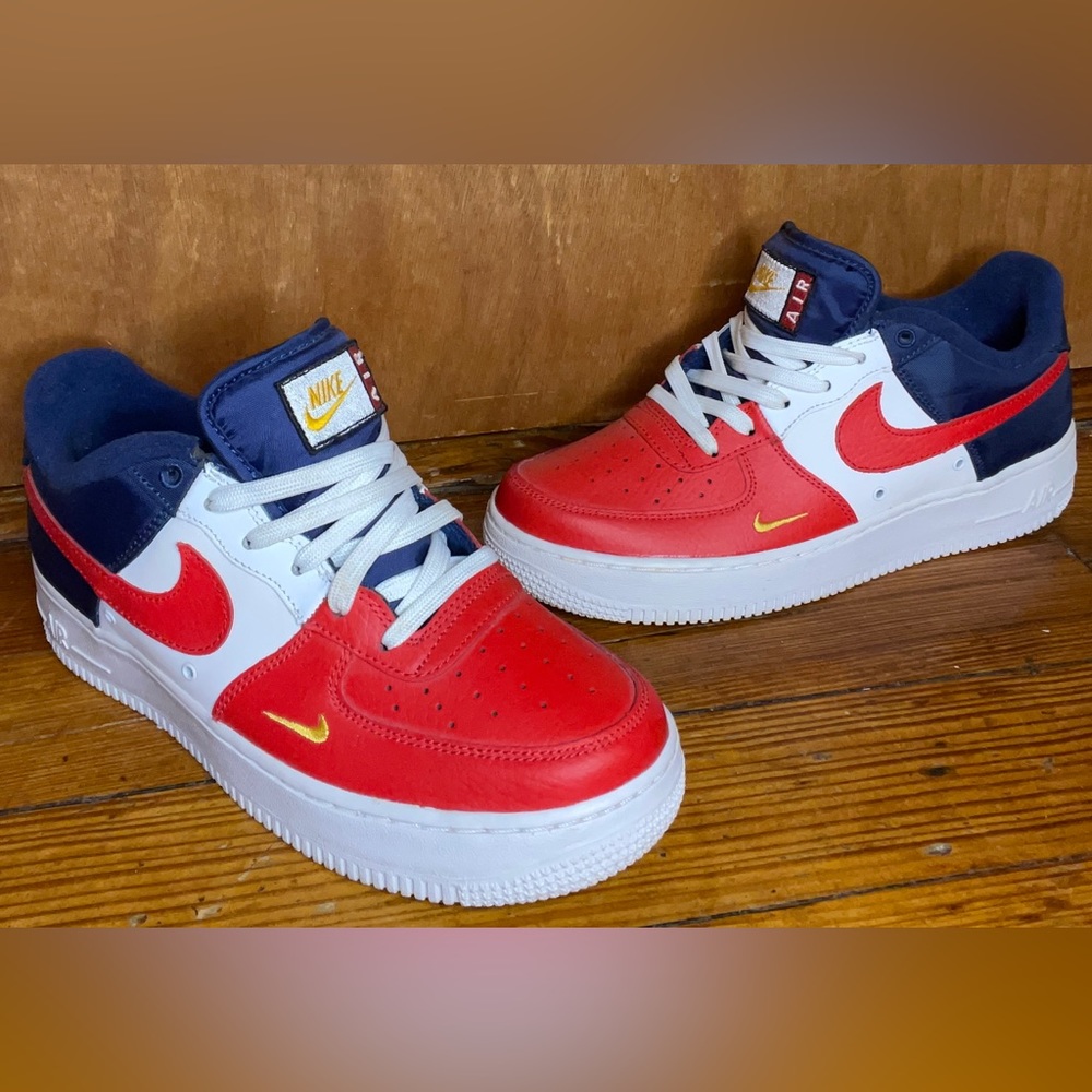 Nike Sneakers Red White Navy with Small Yellow Swoosh